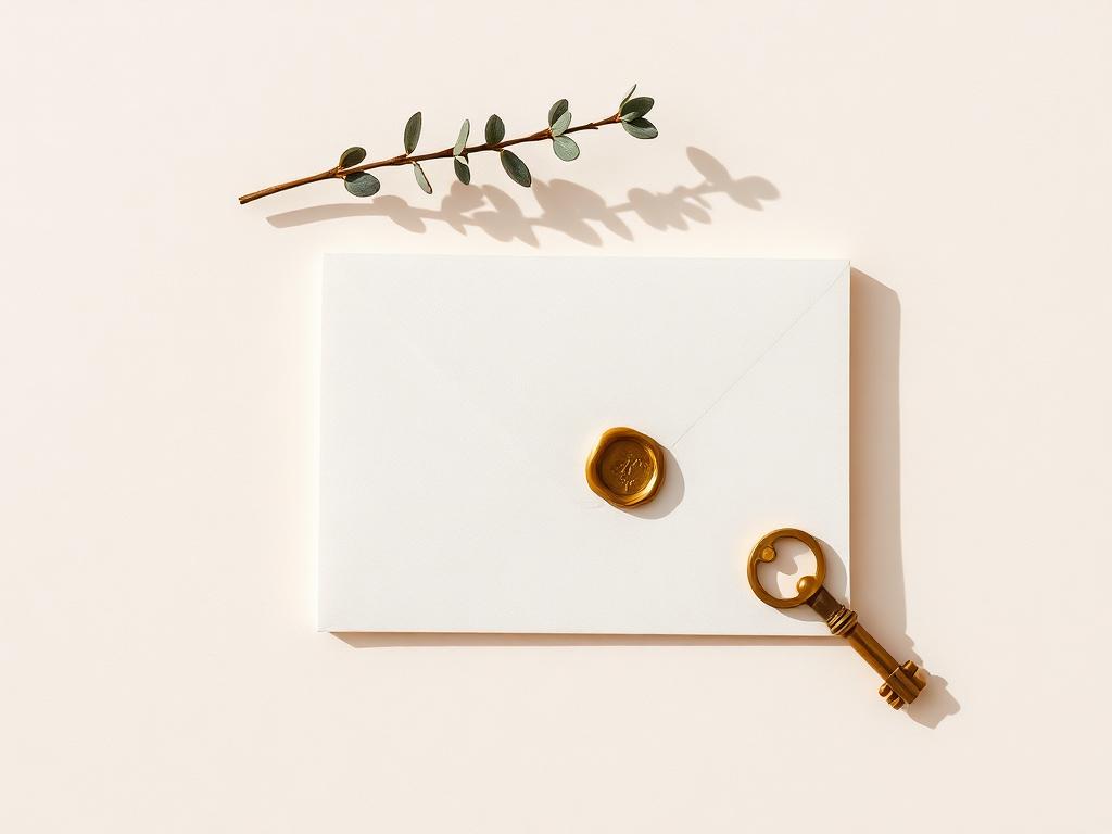 A cream retreat invitation sealed with gold wax and a brass key